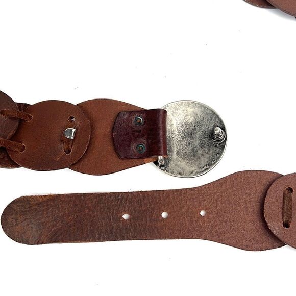 GARUGLIERI Italian Wide Leather Medallion Belt with Snowflake Buckle L main image 7
